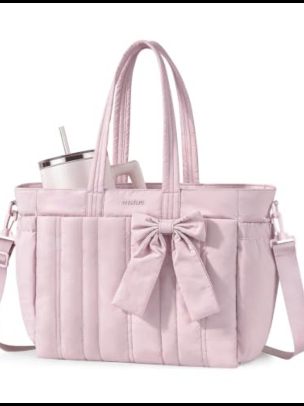 Quilted Laptop Tote Bag with Cup Holder & Padded Sleeve